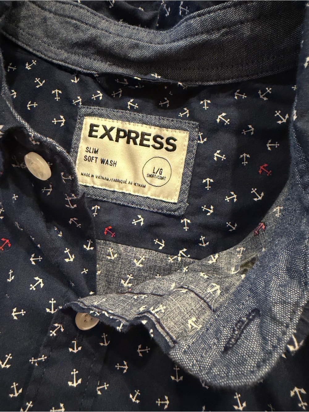 Express Men's Slim Mixed Floral & Anchor Button-Down Shirts - Navy, White, Red - Picture 2 of 7